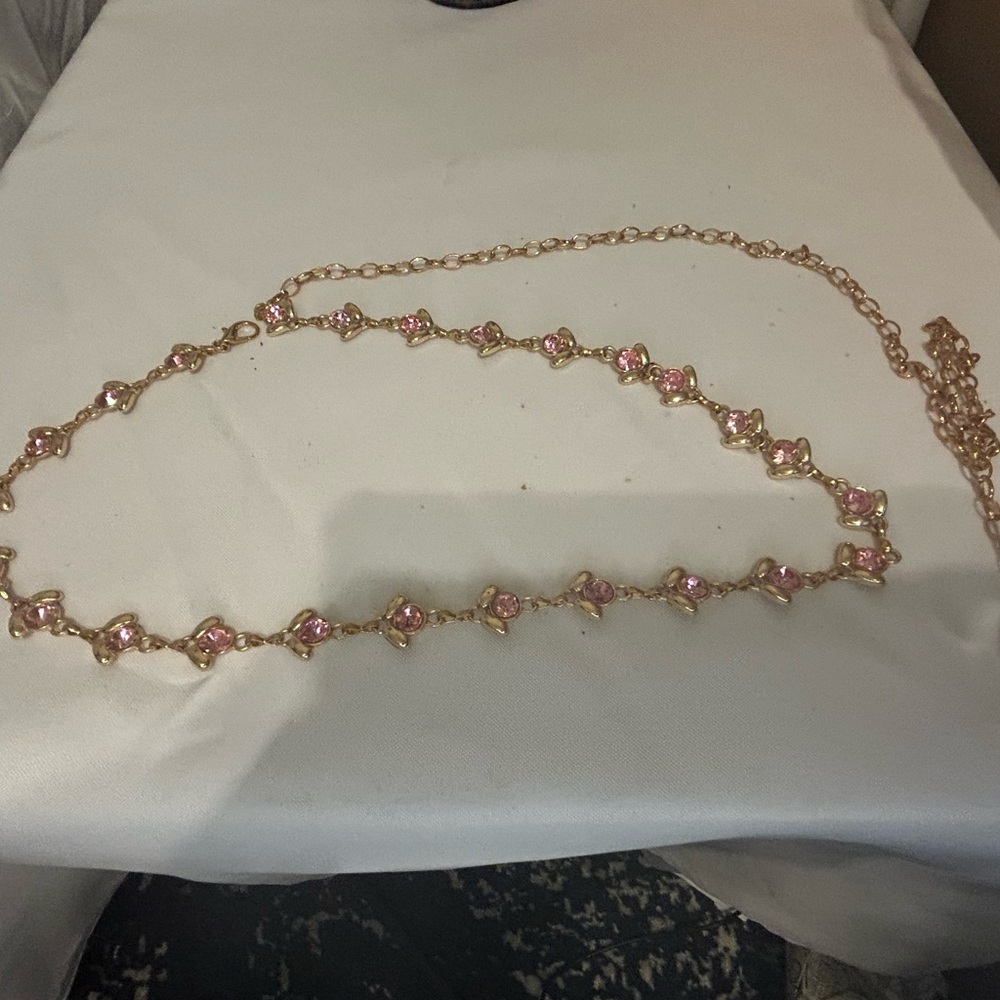Chic Pink and Gold Chain Belt with Decorative Elements